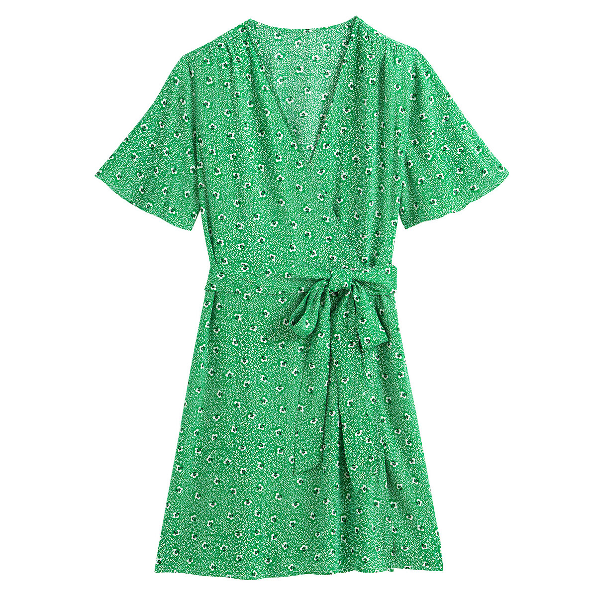 Платье LaRedoute С запахом с цветочным рисунком и короткими рукавами 44 (FR) - 50 (RUS) зеленый, размер 44 (FR) - 50 (RUS) С запахом с цветочным рисунком и короткими рукавами 44 (FR) - 50 (RUS) зеленый - фото 5