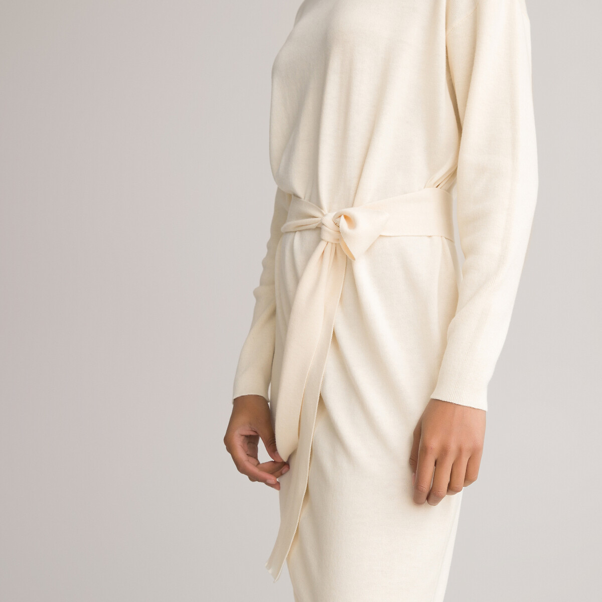 Платье-пуловер LaRedoute Длинный воротник и рукава XL бежевый, размер XL - фото 3
