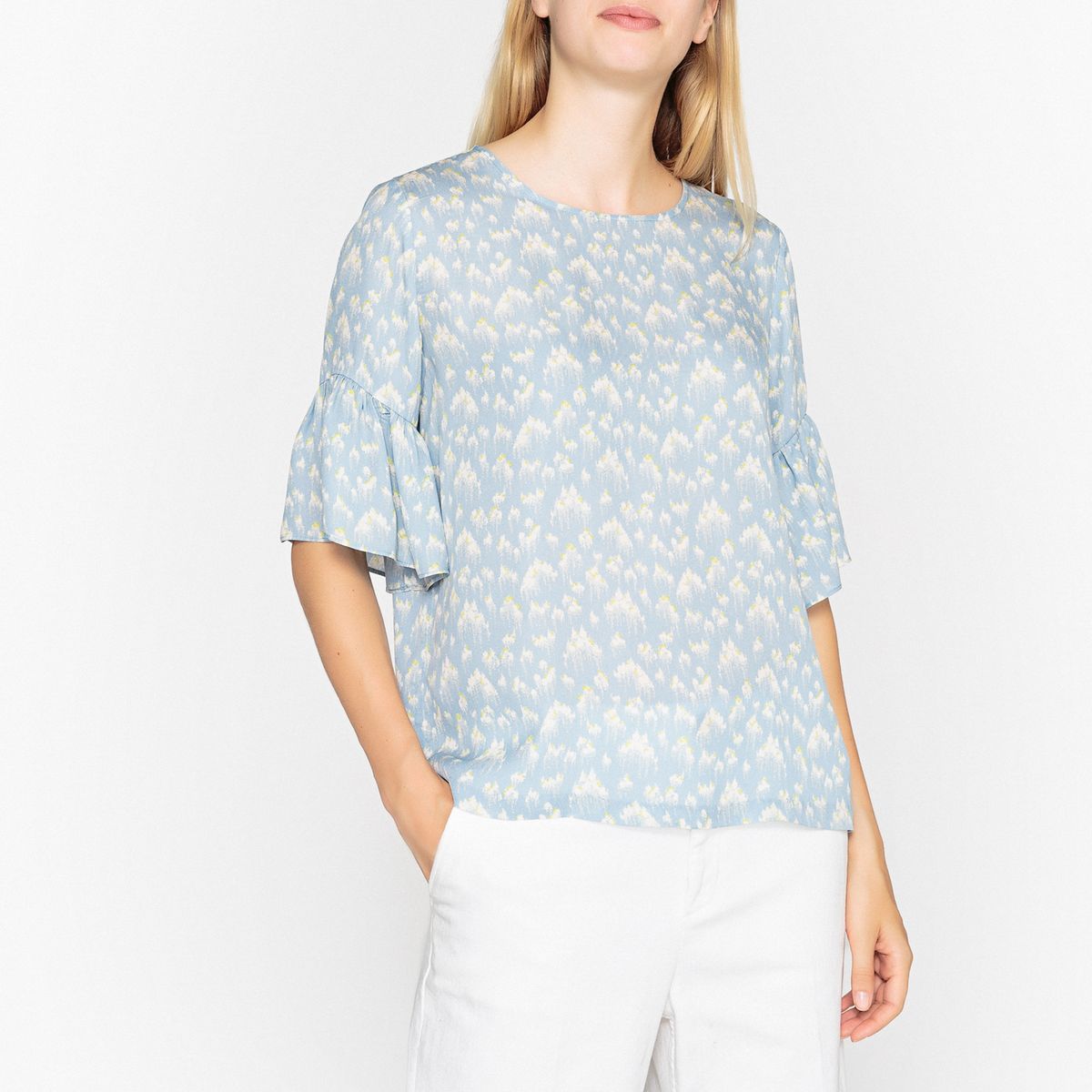Blouse col rond, manches courtes