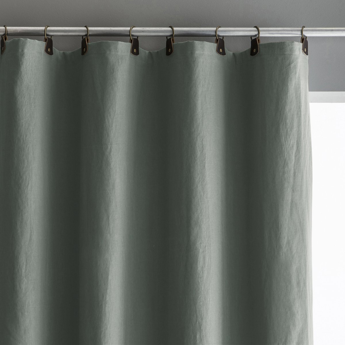 Image of Private Single Linen Lined Blackout Curtain with Leather Tabs