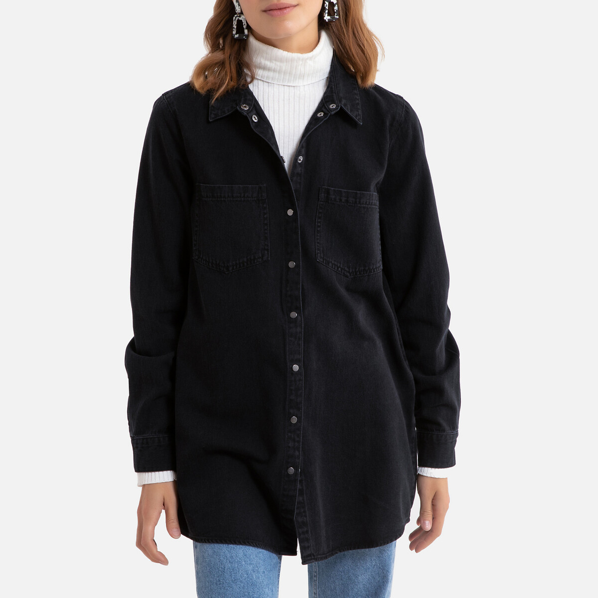 

Рубашка LaRedoute, Черный, Длинная джинсовая XS черный