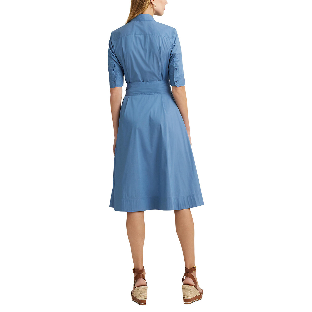 Платье-миди с поясом и короткими рукавами FINNBARR  46 синий LaRedoute, размер 46 - фото 2