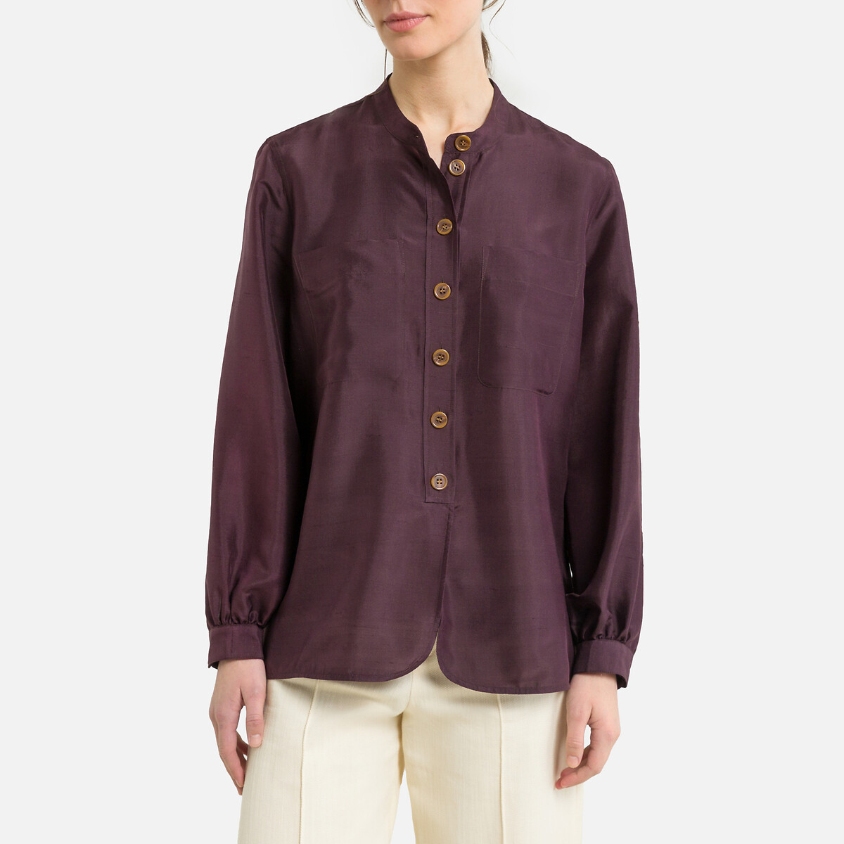 Блузка Шелковая на пуговицах с длинными рукавами 38 (FR) - 44 (RUS) фиолетовый