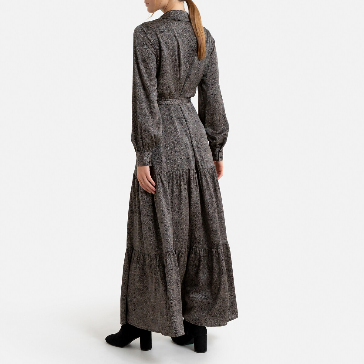 Платье LaRedoute Длинное на пуговицах ремешок и сборки M черный, размер M - фото 4