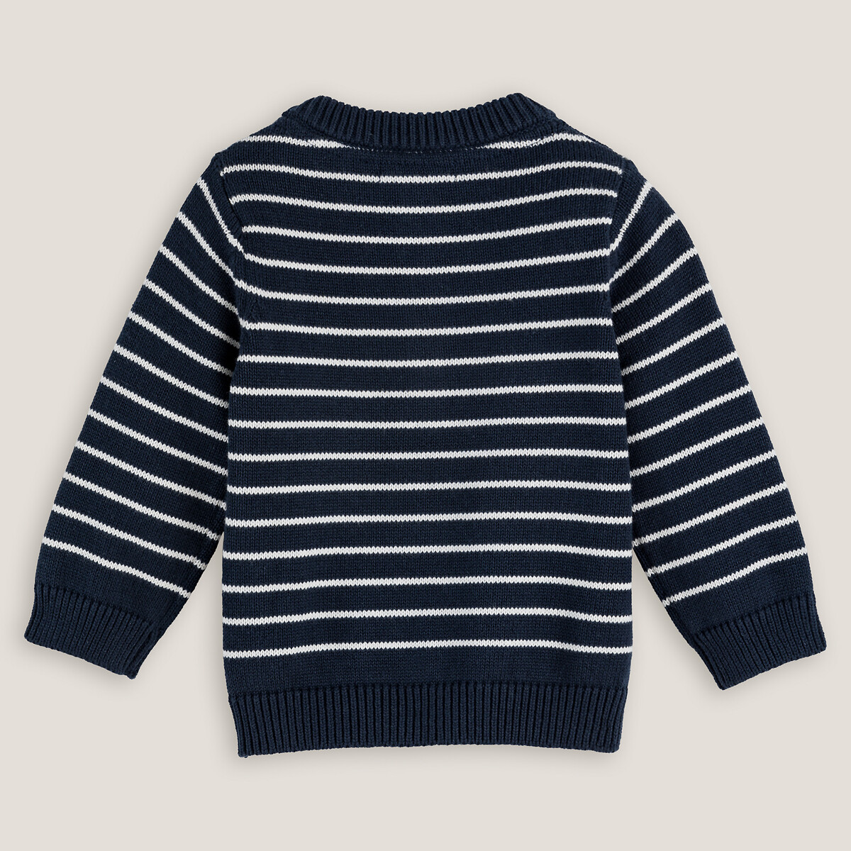 Пуловер LA REDOUTE COLLECTIONS С тунисским вырезом в полоску из тонкого трикотажа из биохлопка 3 года - 94 см синий, размер 3 года - 94 см - фото 4
