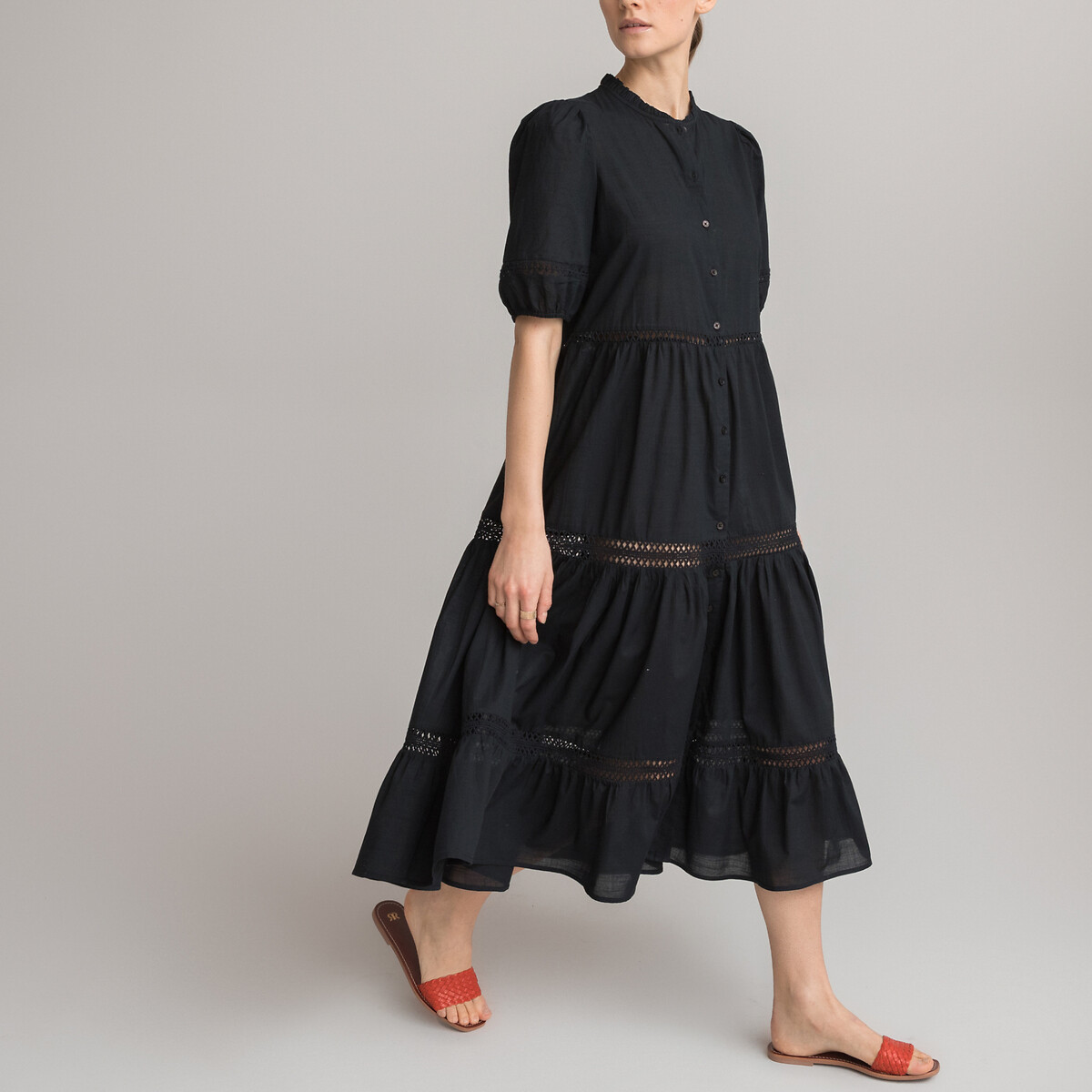 Платье-макси LA REDOUTE COLLECTIONS Из биохлопка 54 черный, размер 54 - фото 1