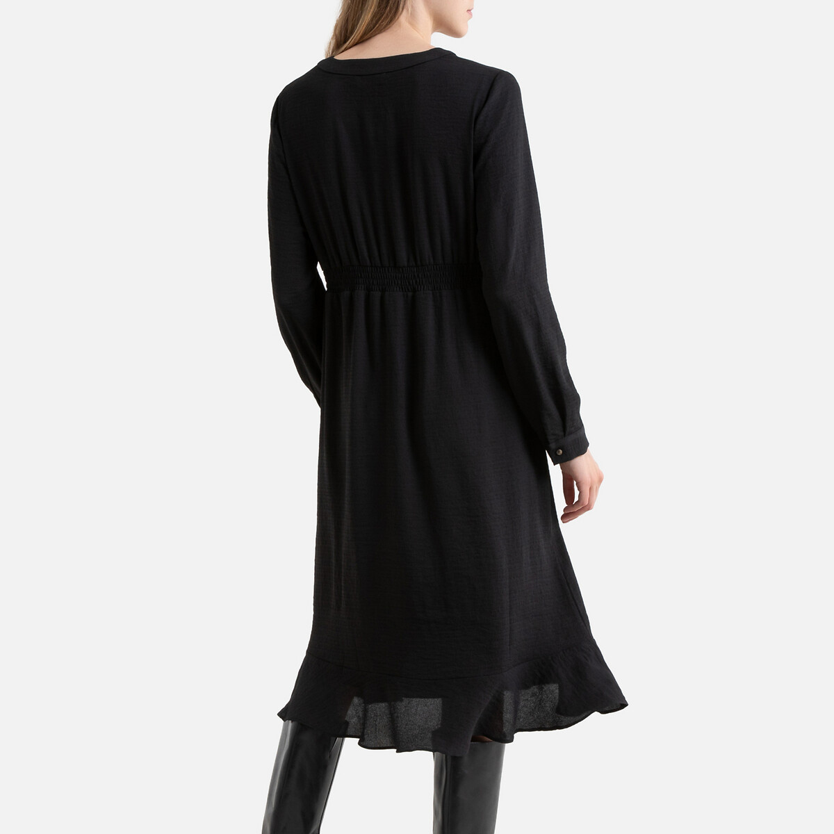 Платье La Redoute Короткое на пуговицах длинные рукава 3(L) черный, размер 3(L) Короткое на пуговицах длинные рукава 3(L) черный - фото 4