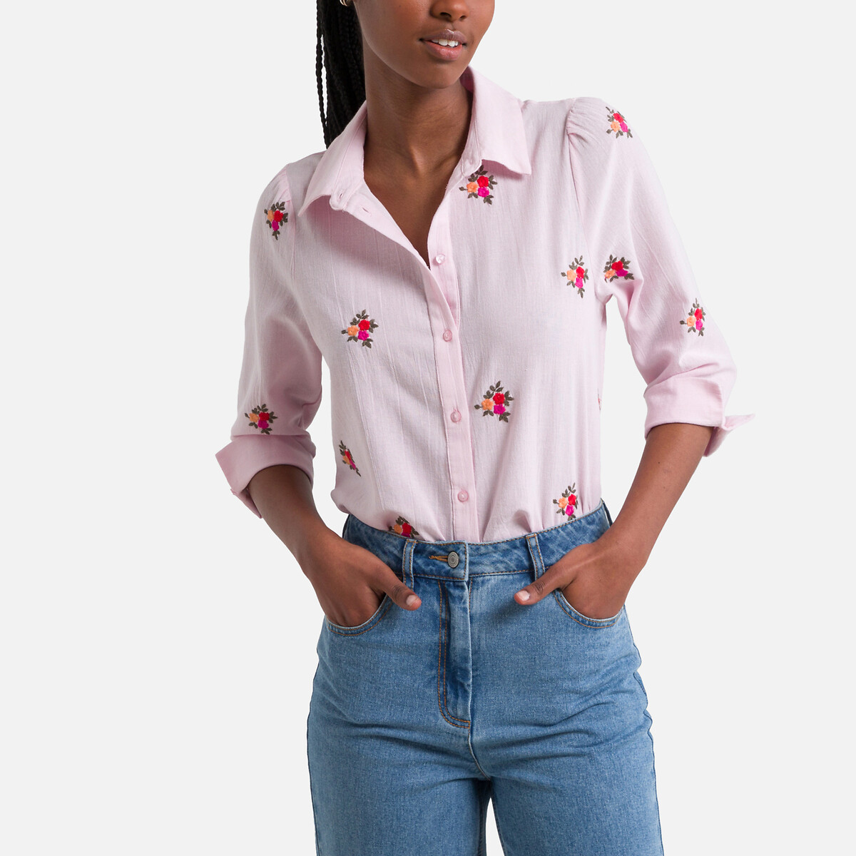 Рубашка С вышитым цветочным узором L розовый LaRedoute, размер L - фото 1