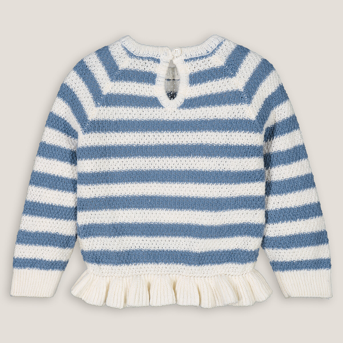Пуловер с круглым вырезом из тонкого трикотажа в полоску с воланом  5 лет - 108 см бежевый LaRedoute, размер 5 лет - 108 см - фото 4