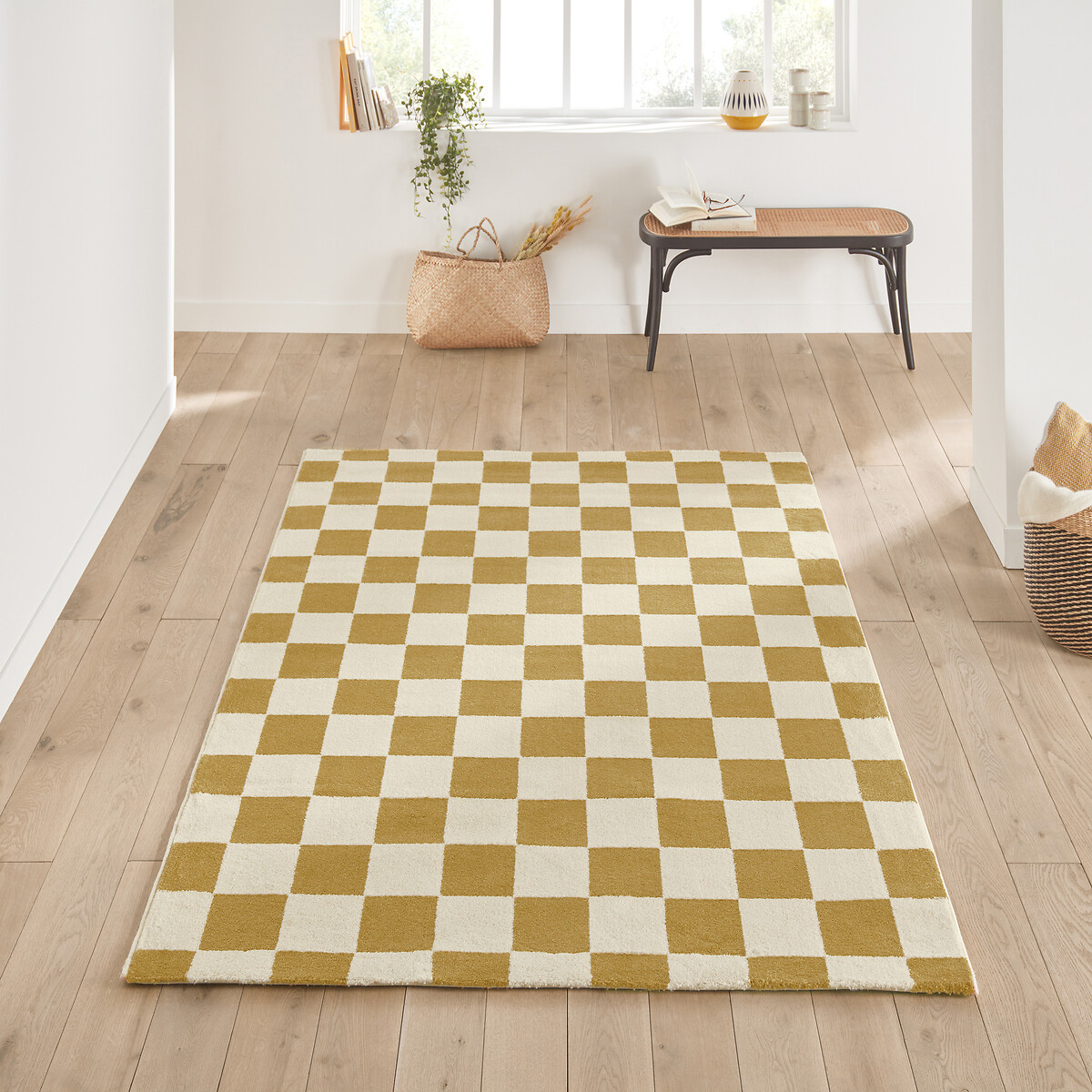 Ковер С шахматным принтом Ladyna 200 x 290 см желтый LaRedoute, размер 200 x 290 см