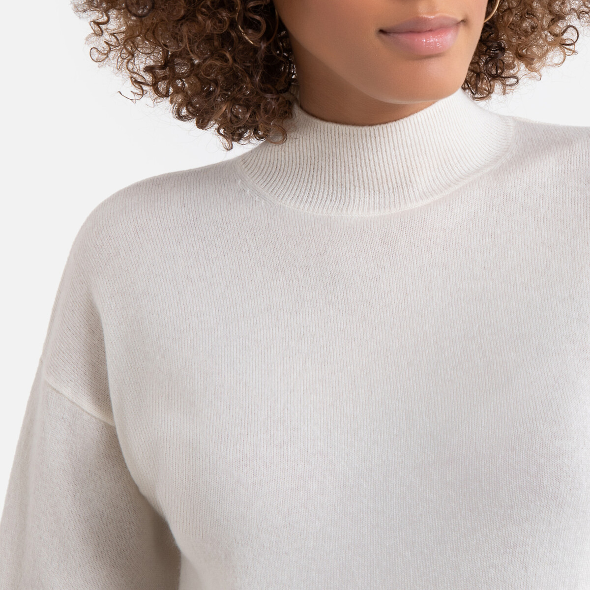 Пуловер La Redoute Из кашемира и шерсти с отворачивающимся воротником S белый, размер S - фото 3