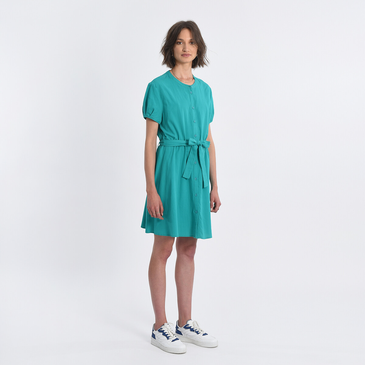 Платье Короткое на пуговицах пояс с завязками L зеленый LaRedoute, размер L - фото 2