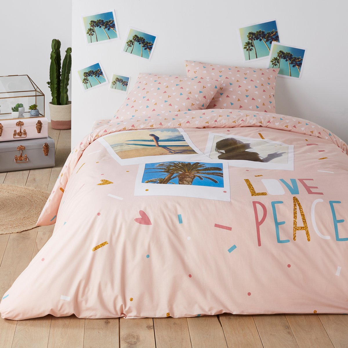 

Пододеяльник из 100% хлопка LOVE PEACE, Наб. рисунок/ розовый