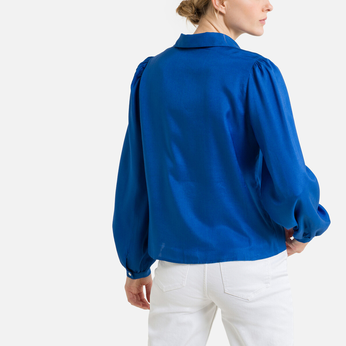 Блузка PIECES Из сатина длинные рукава S синий, размер S - фото 4