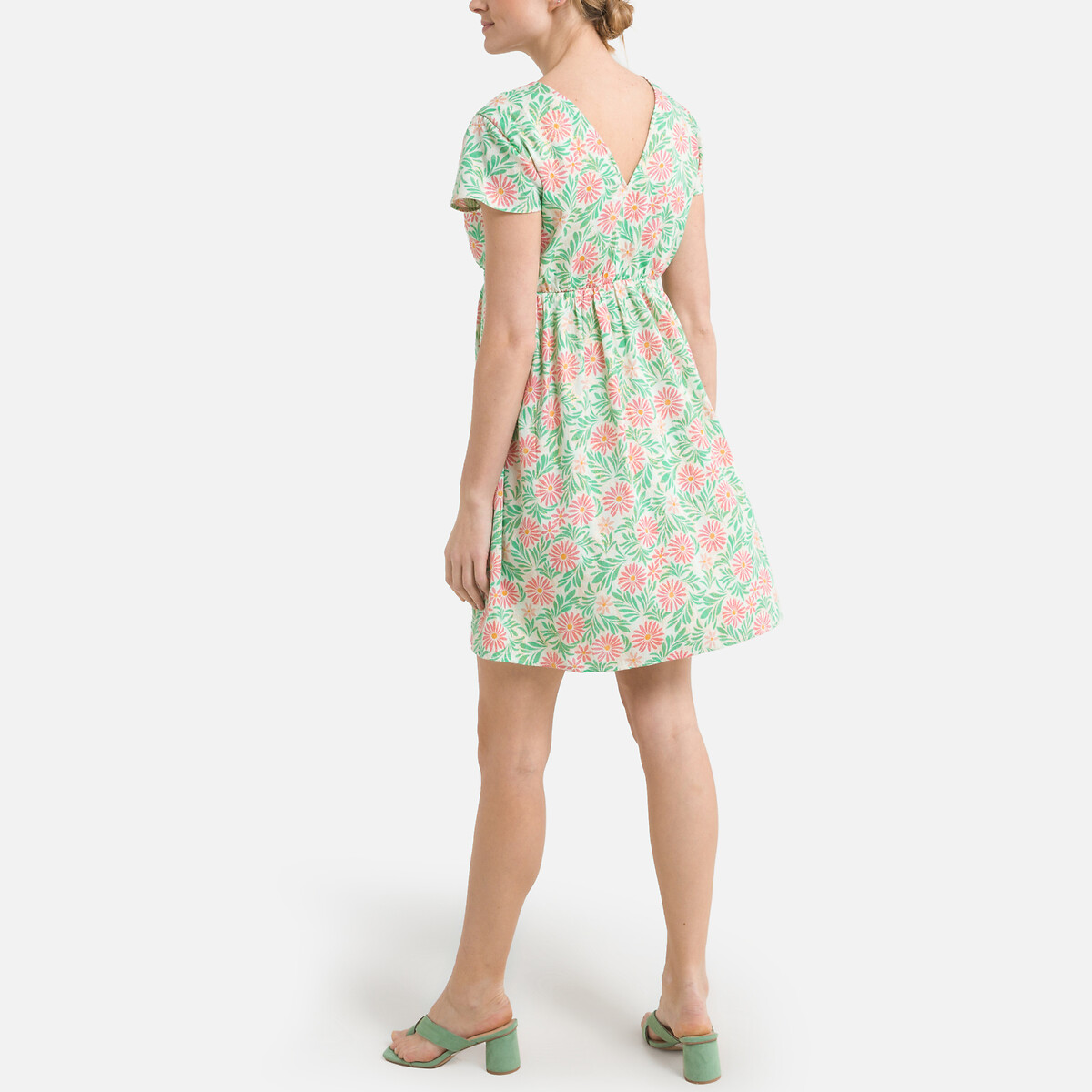 Платье VERO MODA Короткое расклешенное эластичный пояс XL зеленый, размер XL - фото 4