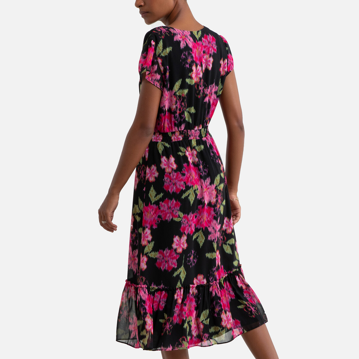 Платье LaRedoute Длинное с цветочным принтом короткие рукава S черный, размер S - фото 4