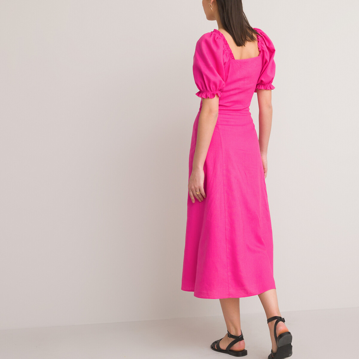 Платье LA REDOUTE COLLECTIONS Длинное с квадратным вырезом из смешанного льна 54 розовый, размер 54 - фото 4