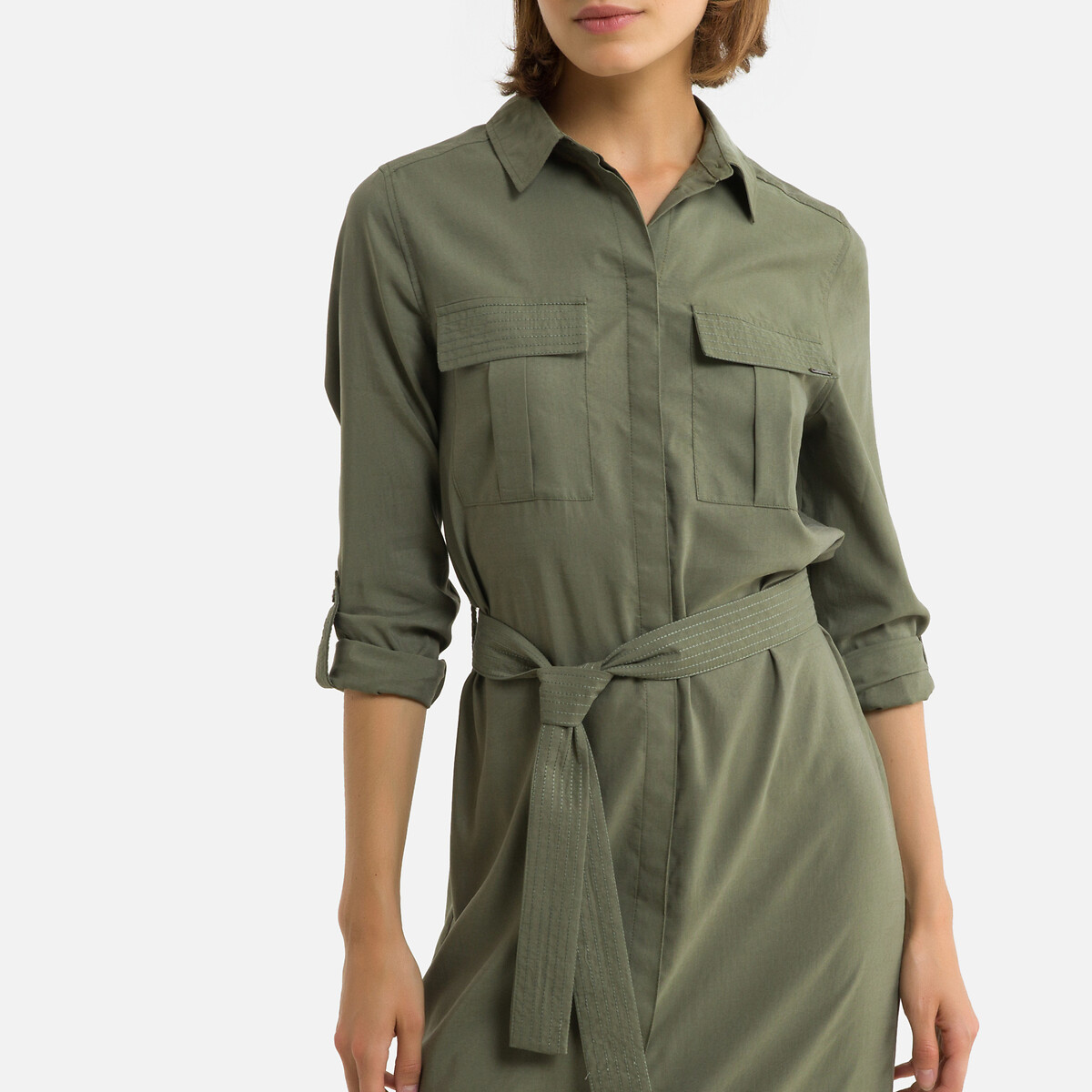 Платье-рубашка LaRedoute Длинное прямой покрой длинные рукава XS зеленый, размер XS - фото 3