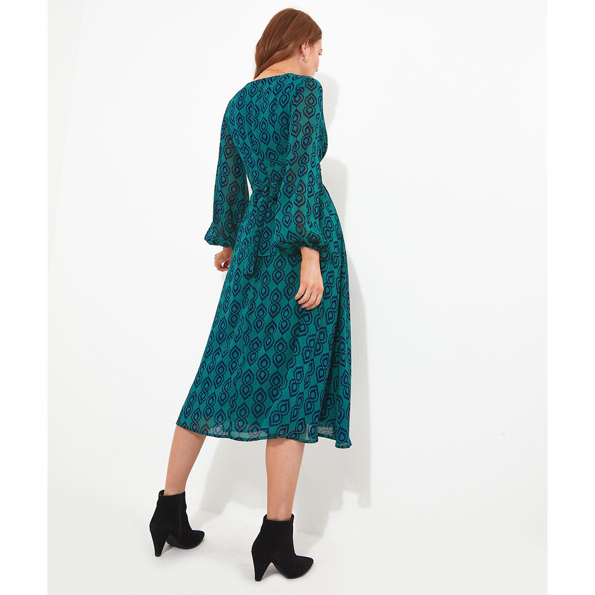Платье-миди С вырезом с запахом и геометрическим принтом 44 зеленый LaRedoute, размер 44 - фото 3