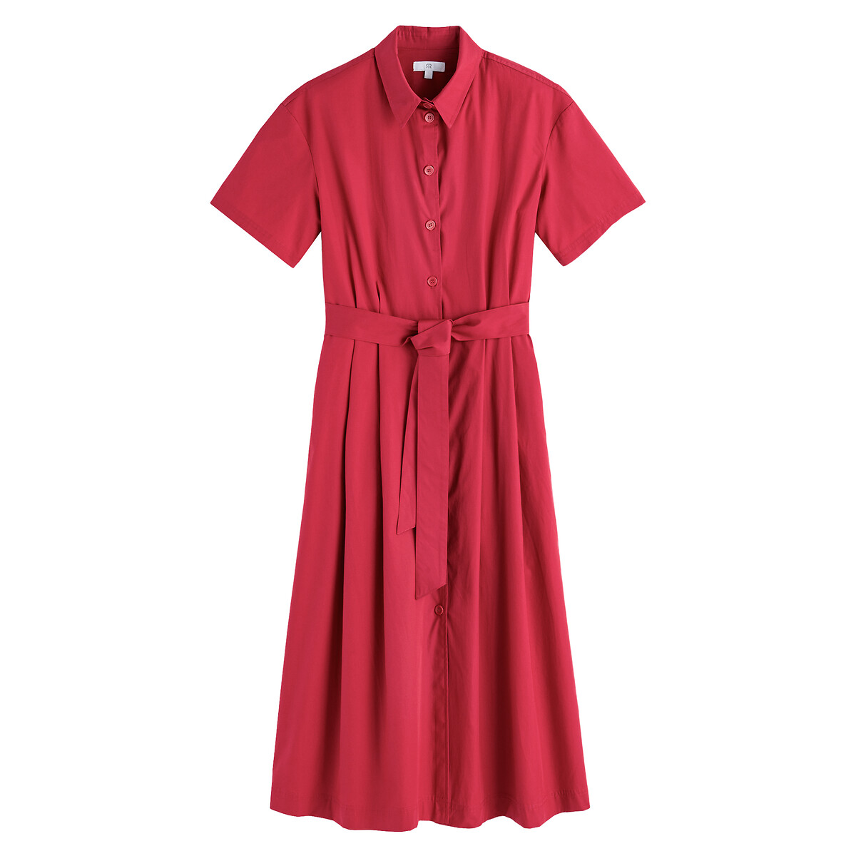 Платье-рубашка LA REDOUTE COLLECTIONS Длинное расклешенное из хлопка 40 красный, размер 40 - фото 5