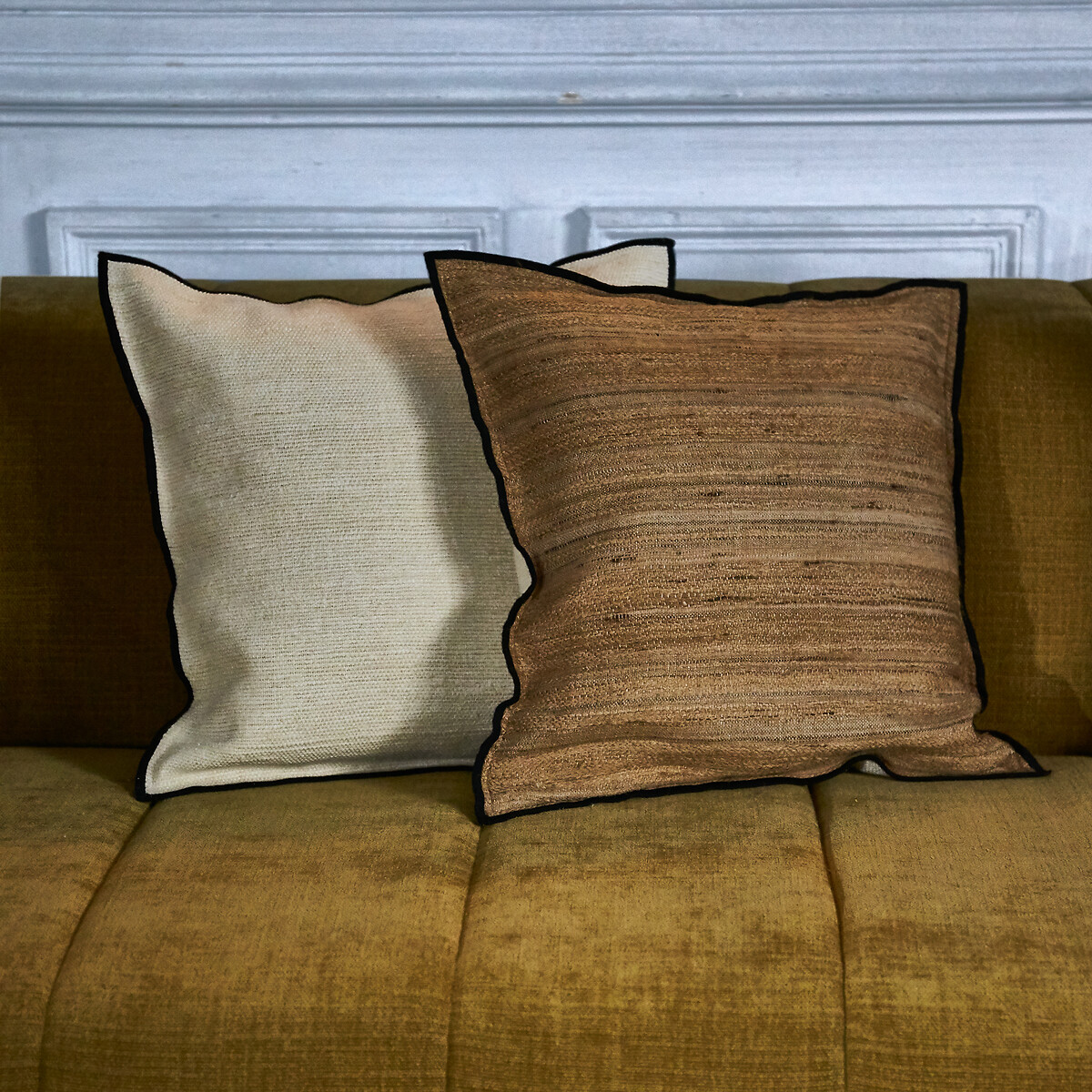 Чехол На подушку из хлопка льна и шелка Bourdonnais 40 x 40 см серый LaRedoute, размер 40 x 40 см - фото 3