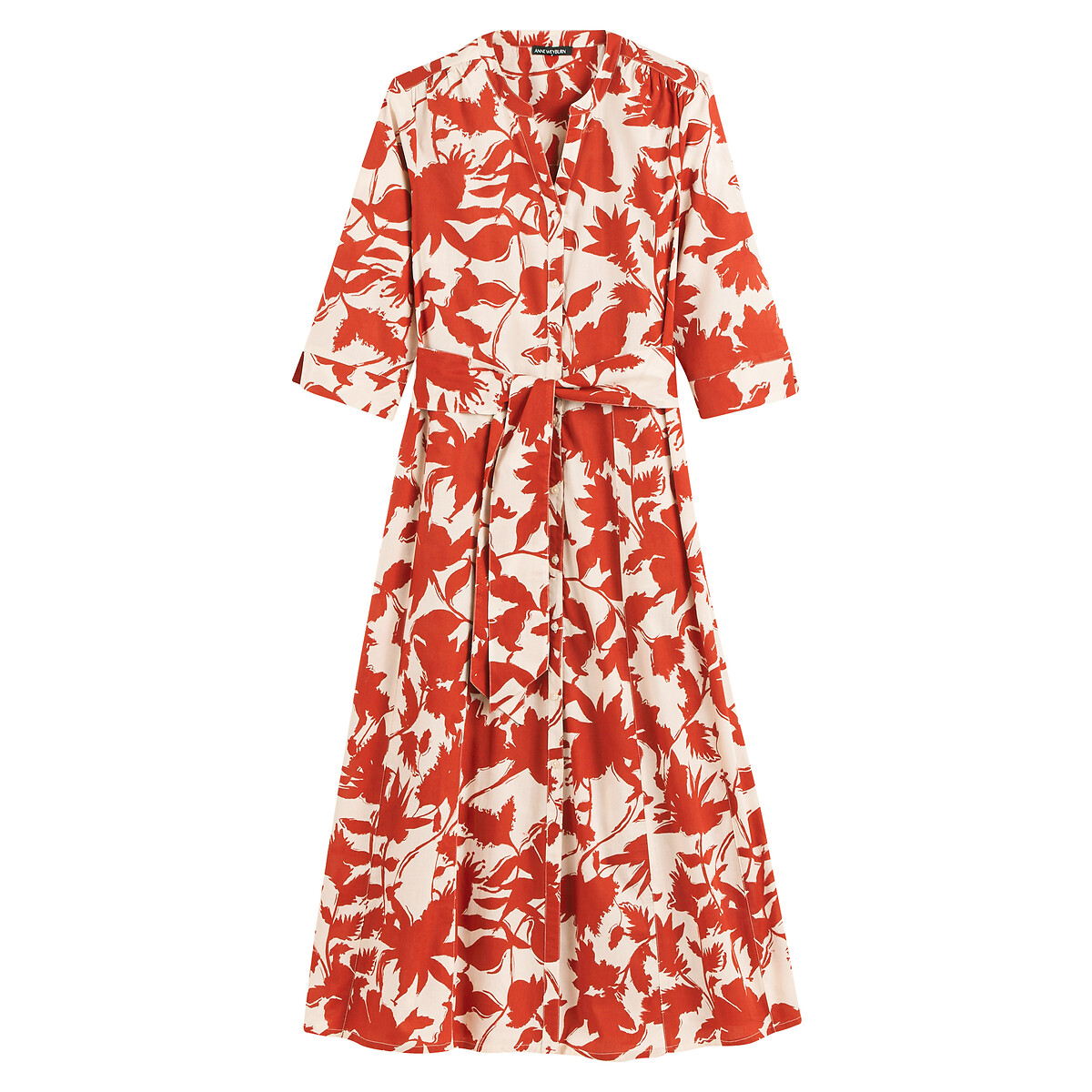 Платье длинное расклешенное с принтом короткими рукавами  58 красный LaRedoute, размер 58 - фото 5
