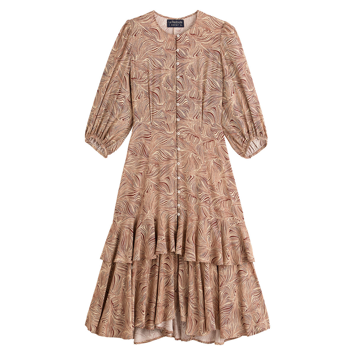 Платье Расклешенное с анималистичным принтом длинное 42 бежевый