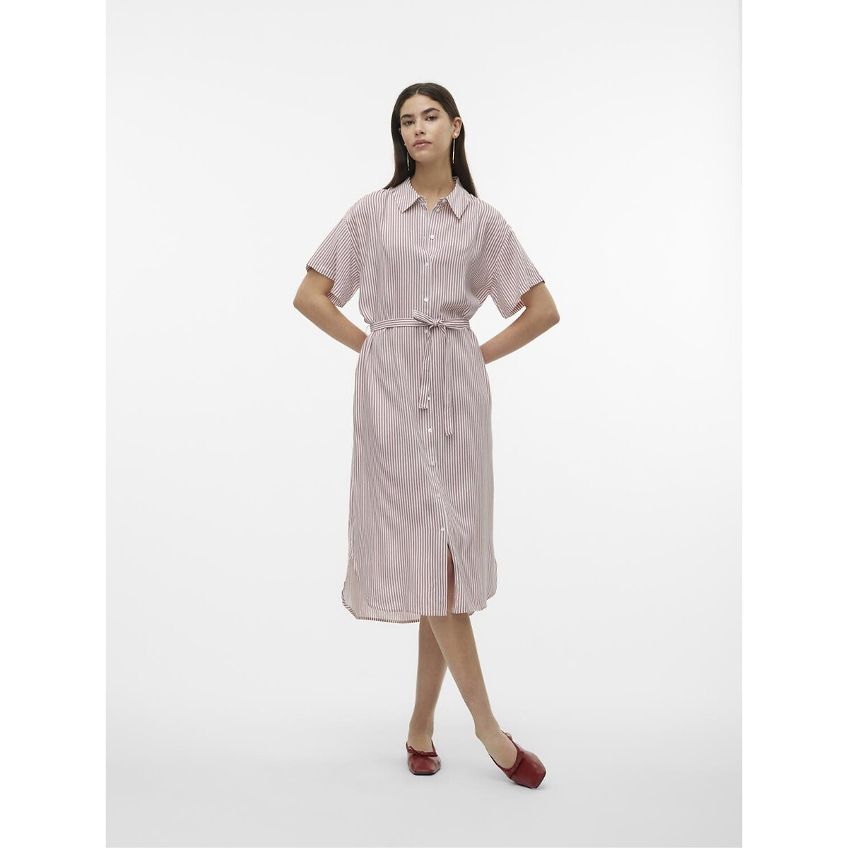 Платье-рубашка в полоску с завязками  M розовый LaRedoute, размер M - фото 1