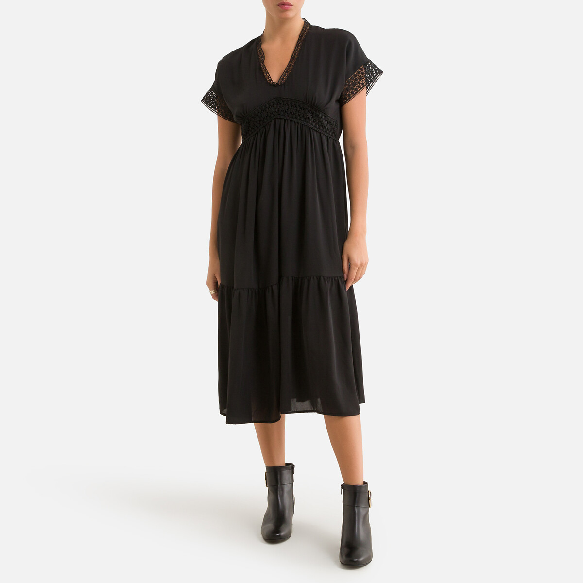 Платье-миди LaRedoute Короткие рукава XS черный, размер XS - фото 1