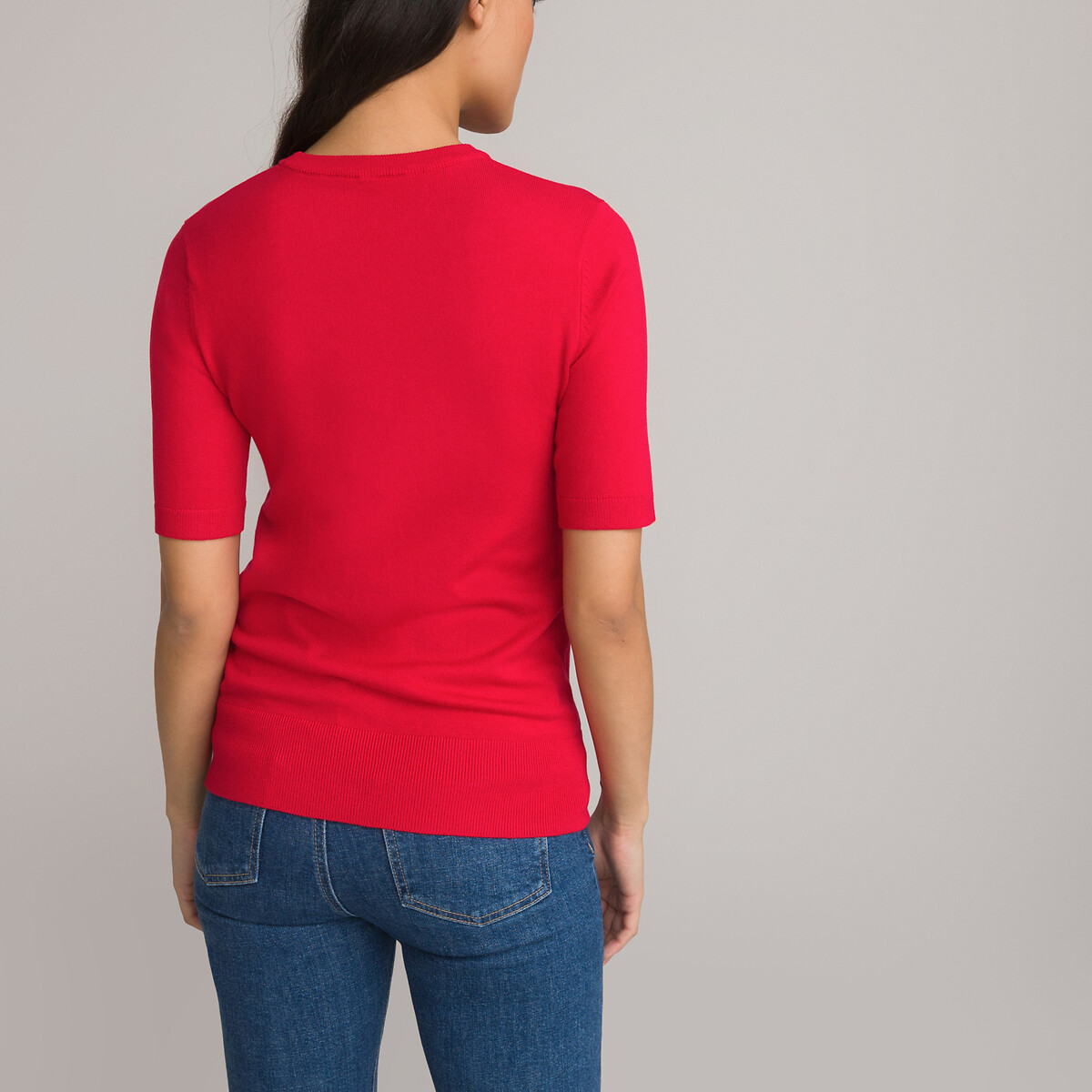 Пуловер Базовый с короткими рукавами S красный LaRedoute, размер S - фото 4
