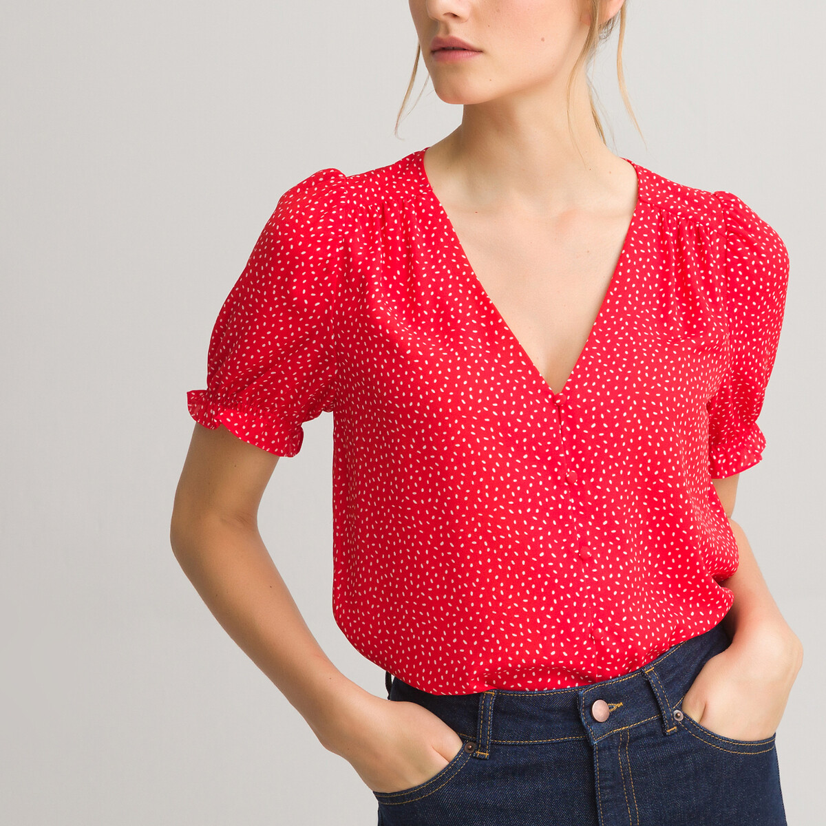 

Топ LA REDOUTE COLLECTIONS, Красный, С v-образным вырезом короткими рукавами и цветочным принтом 36 (FR) - 42 (RUS) красный