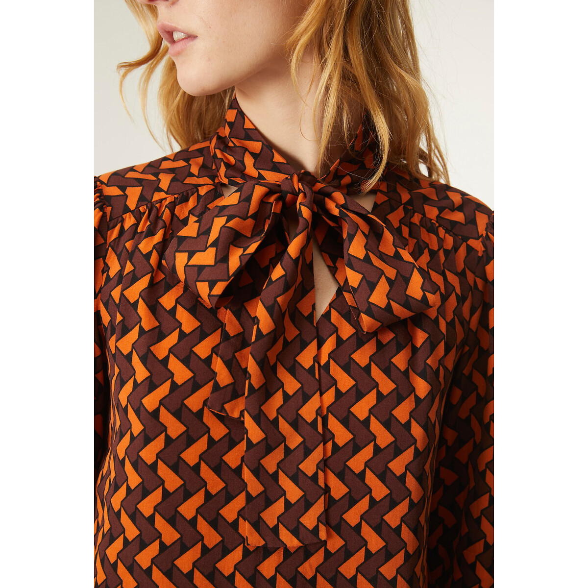 Платье С графическим принтом с галстуком-бантом XL оранжевый LaRedoute, размер XL - фото 2