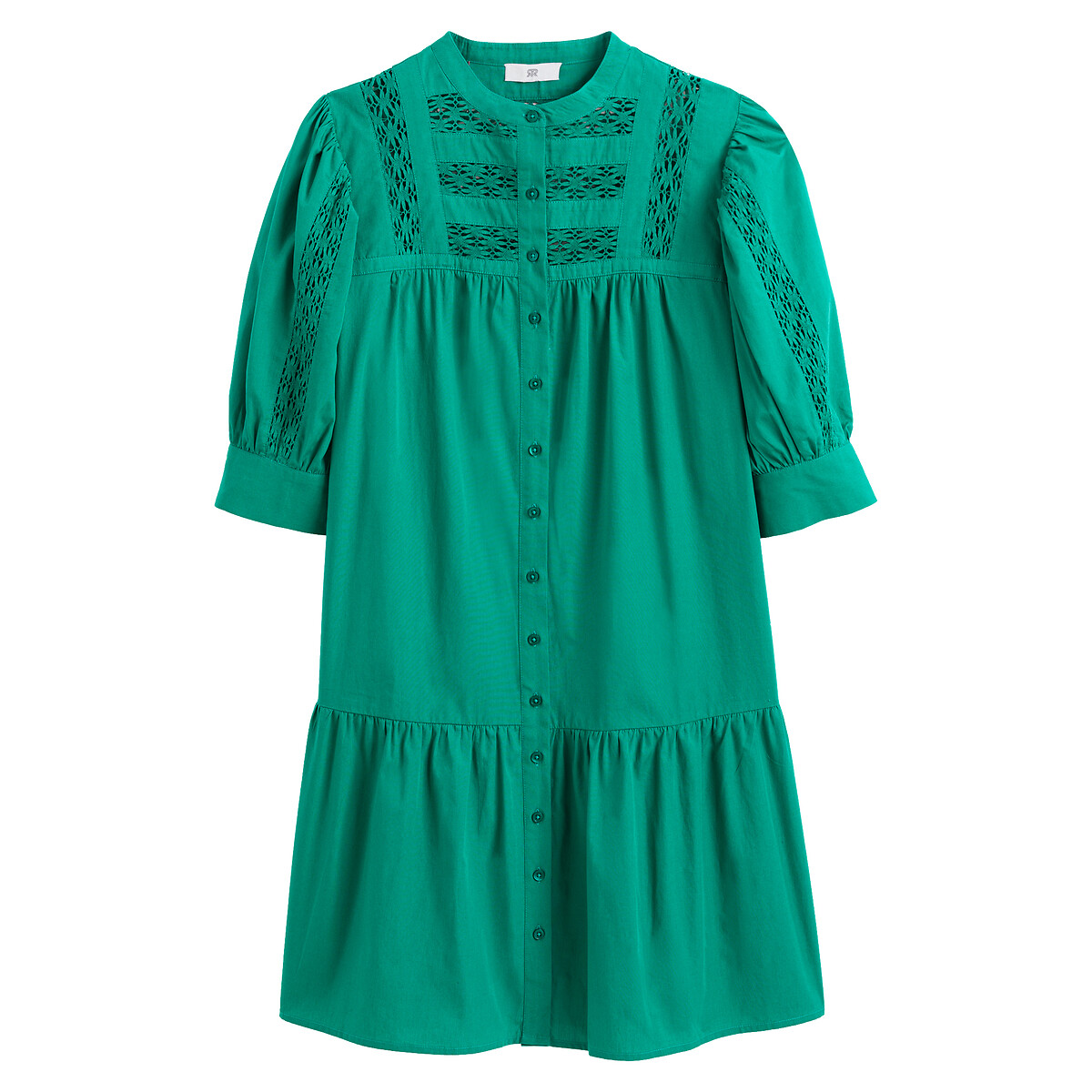 Платье На пуговицах расклешенное со вставками из тесьмы 54 зеленый LaRedoute, размер 54 - фото 5
