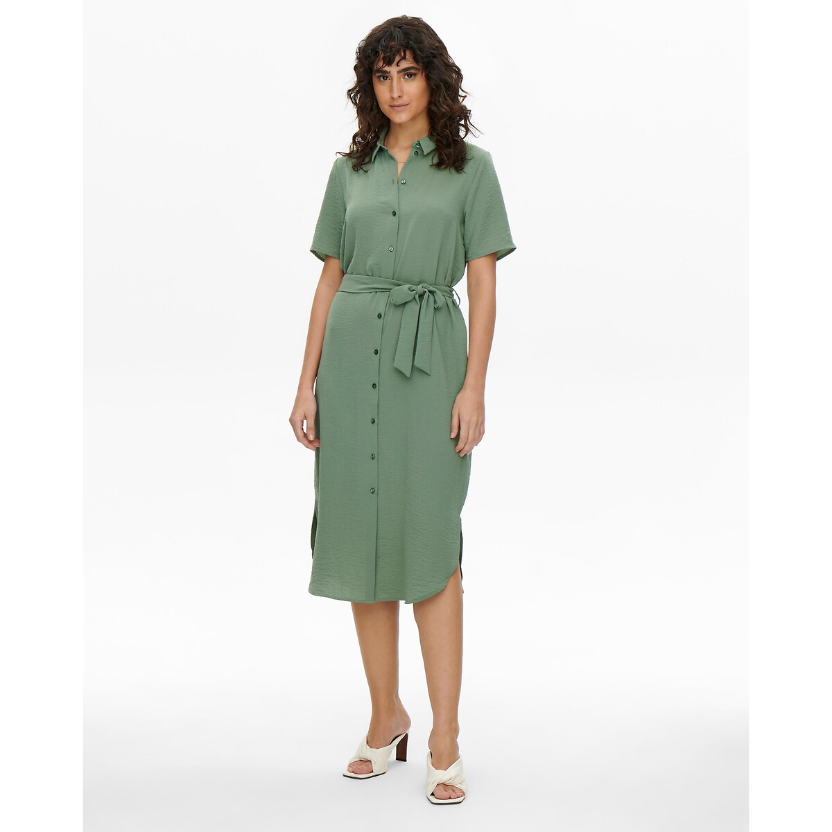 Платье-рубашка С завязками L зеленый LaRedoute, размер L - фото 2