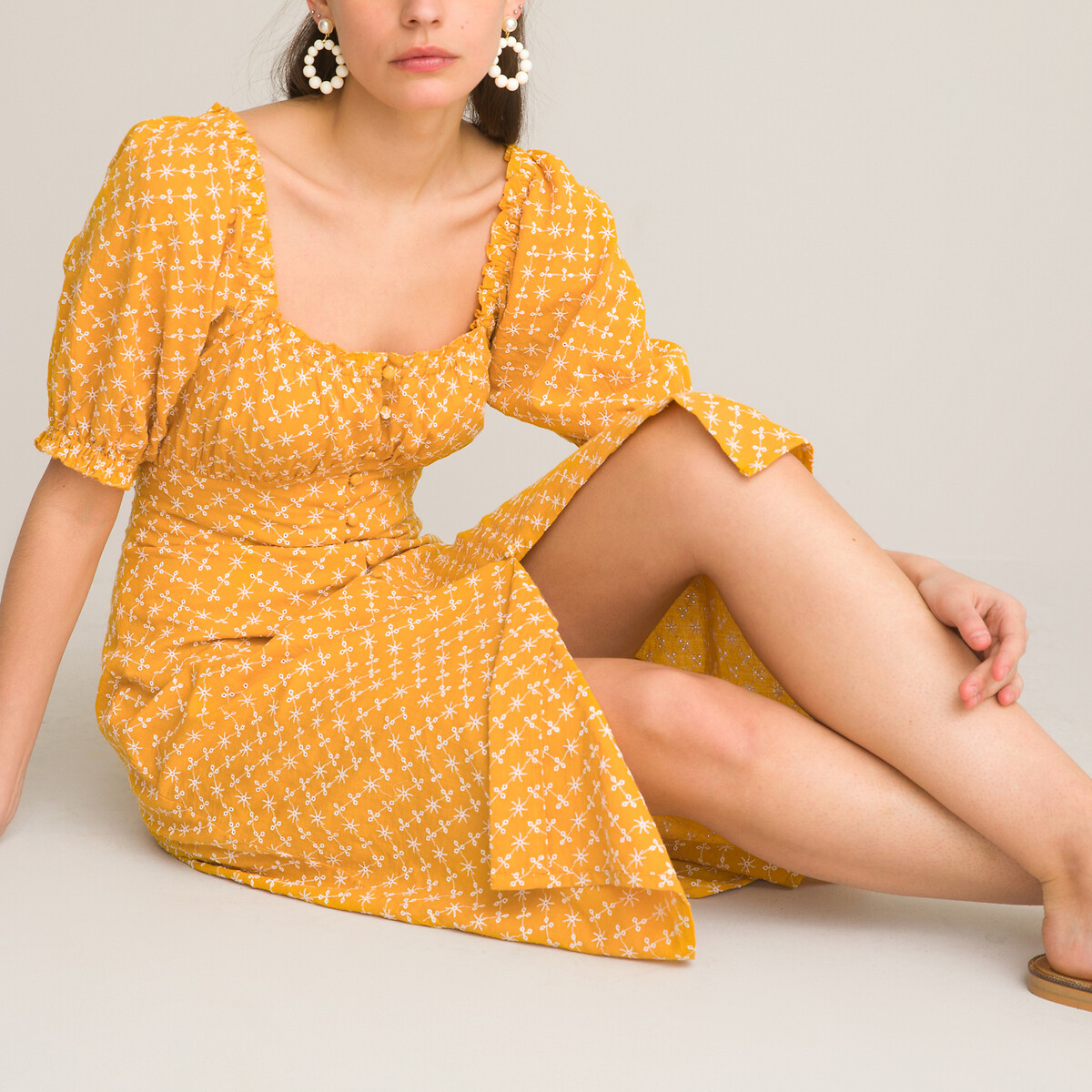 Длинное LA REDOUTE COLLECTIONS Платье на пуговицах из хлопка 52 желтый, размер 52 - фото 2