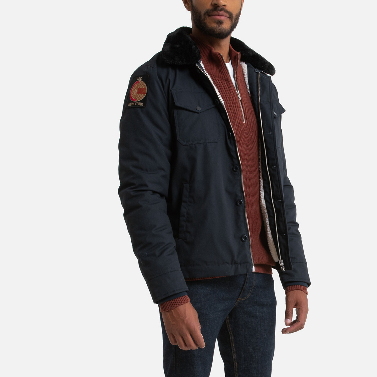 Куртка La Redoute На молнии на подкладке из шерпы Jeeper XL синий, размер XL