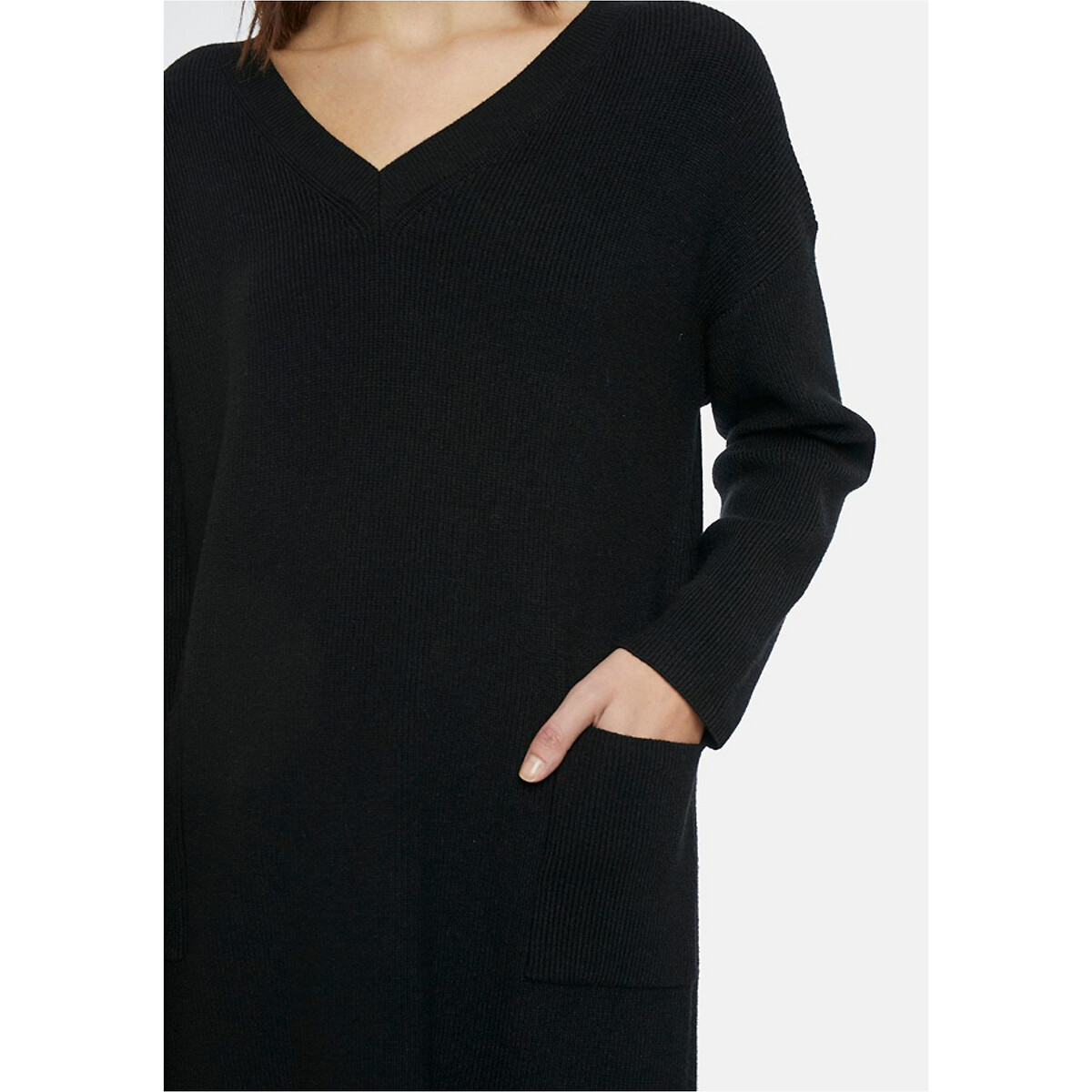 Платье-пуловер La Redoute Короткое с карманами S черный, размер S - фото 4