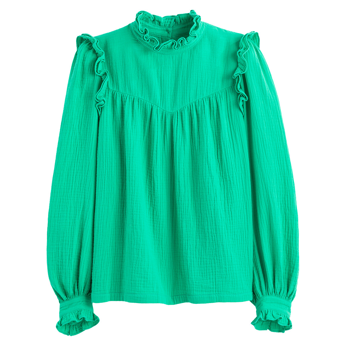 Блузка С воротником-стойкой с воланом длинные рукава 46 (FR) - 52 (RUS) зеленый LaRedoute, размер 46 (FR) - 52 (RUS) Блузка С воротником-стойкой с воланом длинные рукава 46 (FR) - 52 (RUS) зеленый - фото 5