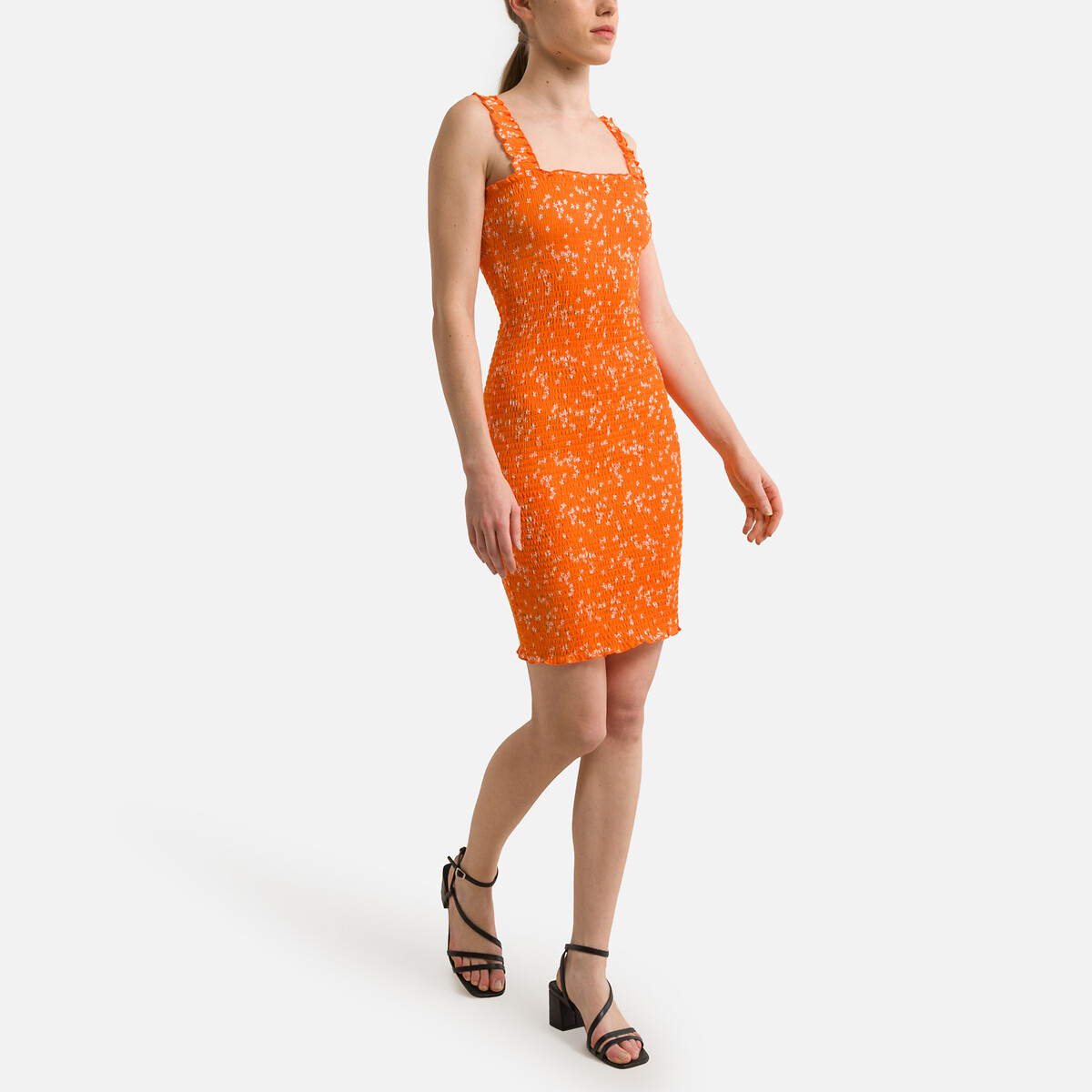 Платье Короткое с принтом с квадратным вырезом L оранжевый LaRedoute, размер L - фото 2