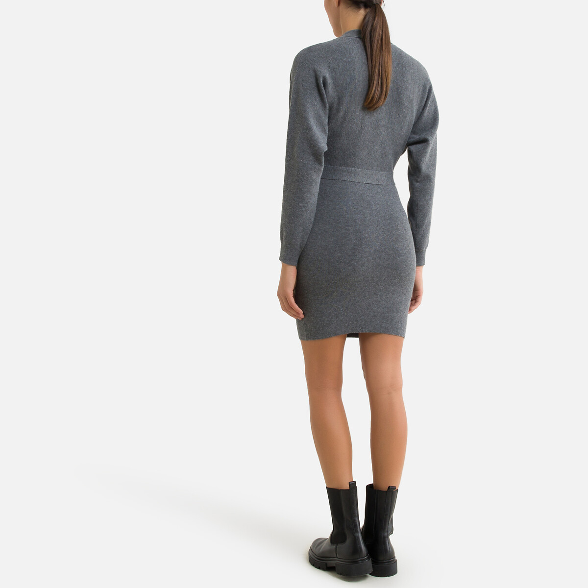 Платье-пуловер LaRedoute Облегающее с завязками XL серый, размер XL - фото 4