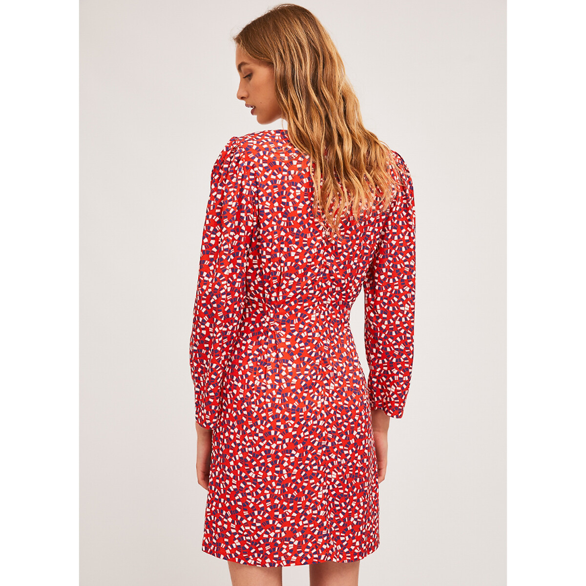 Платье LaRedoute Короткое с V-образным вырезом длинный рукава с принтом XL красный, размер XL - фото 2