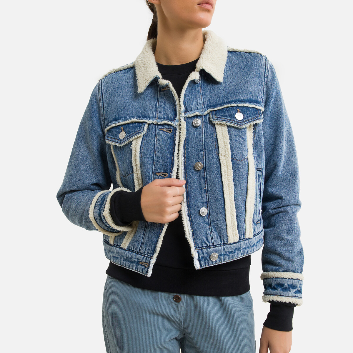 Куртка LaRedoute Джинсовая воротник из шерпы XS синий, размер XS