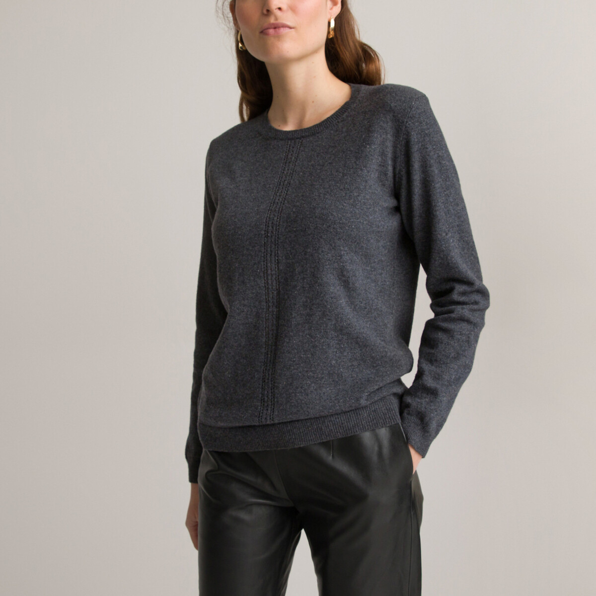 Пуловер с круглым вырезом из тонкого трикотажа смешанная шерсть 50/52 (FR) - 56/58 (RUS) серый