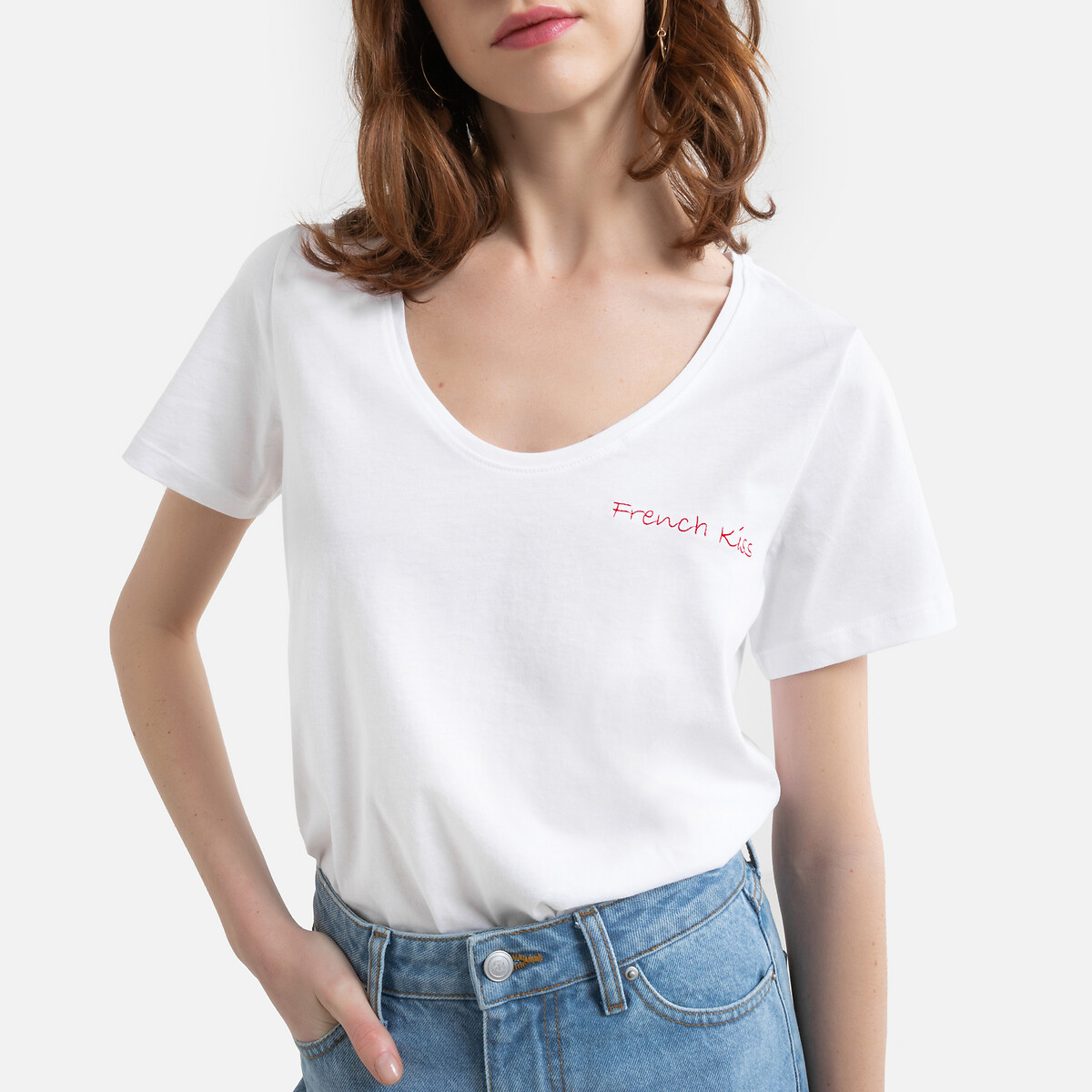 T-shirt de mangas curtas, mensagem à frente