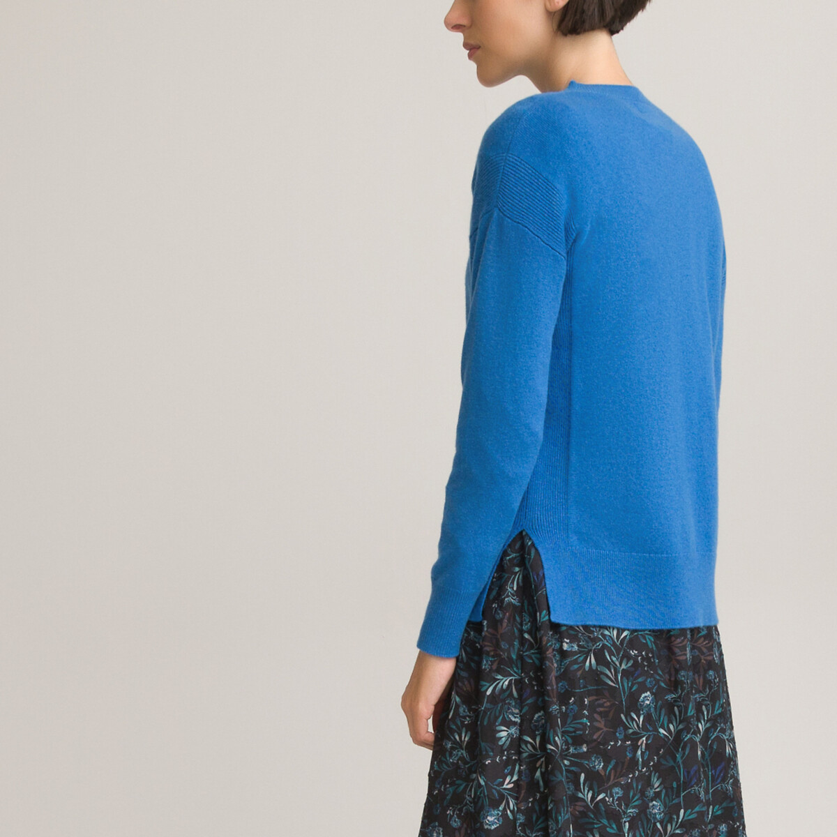 Пуловер LaRedoute С круглым вырезом из тонкого трикотажа 100 кашемир M синий, размер M - фото 4