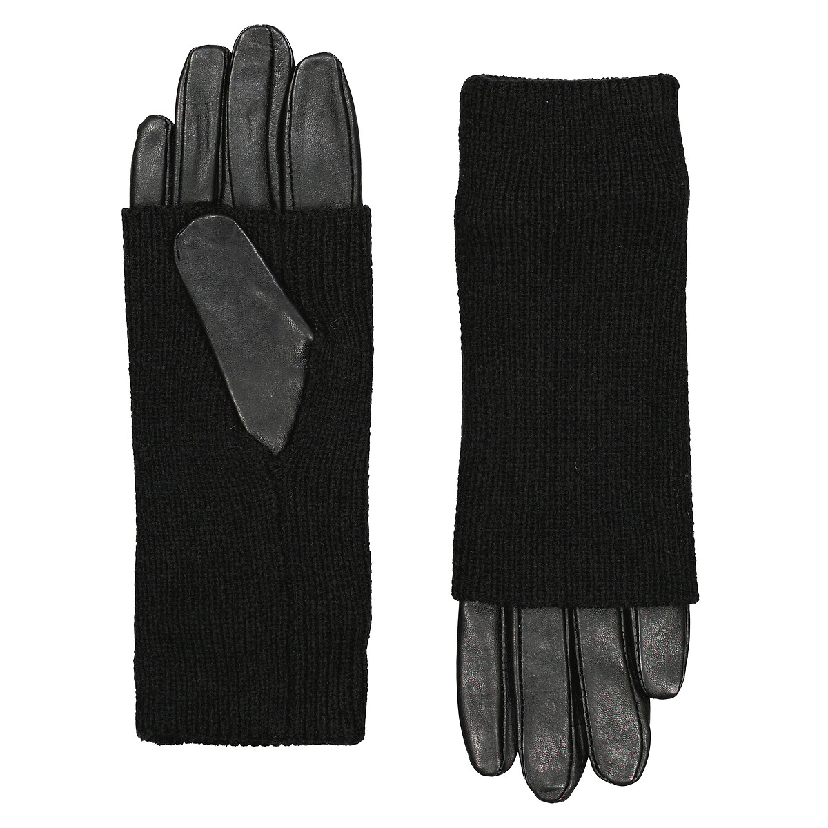 Перчатки из двух материалов с кожей  S черный LaRedoute, размер S