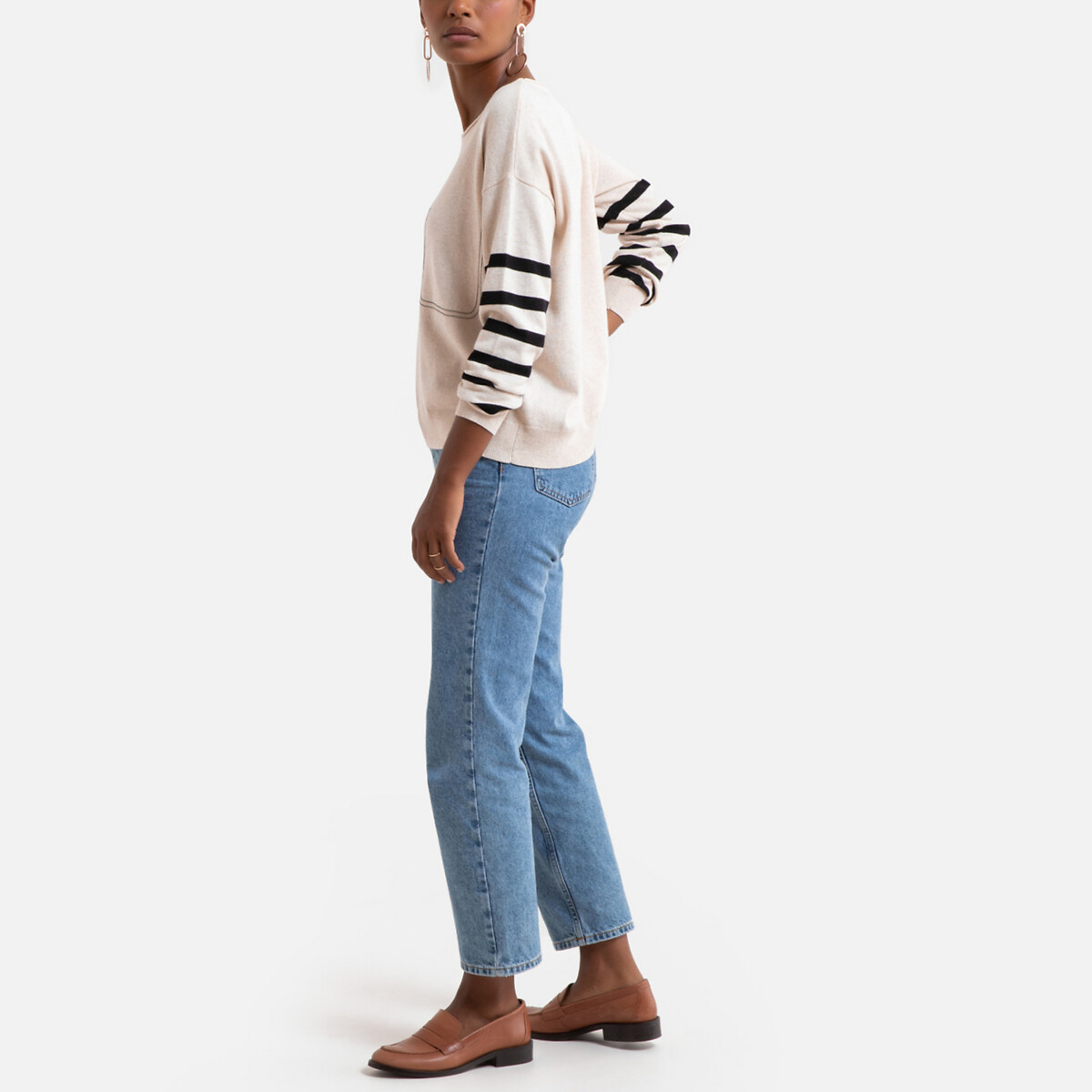 Пуловер La Redoute С круглым вырезом и длинными рукавами L бежевый, размер L - фото 2