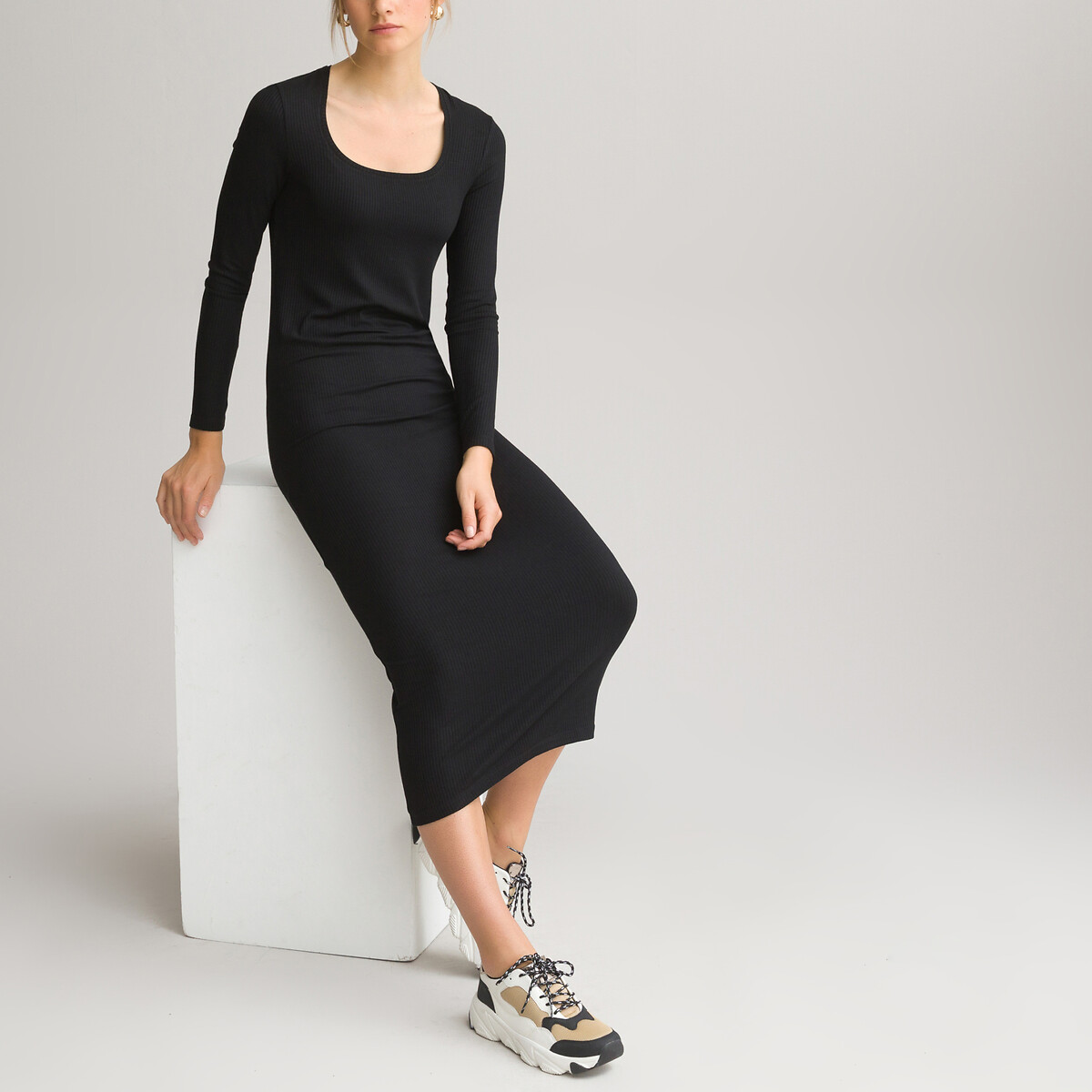 Длинное LaRedoute Платье бодикон с длинными рукавами S черный, размер S - фото 3