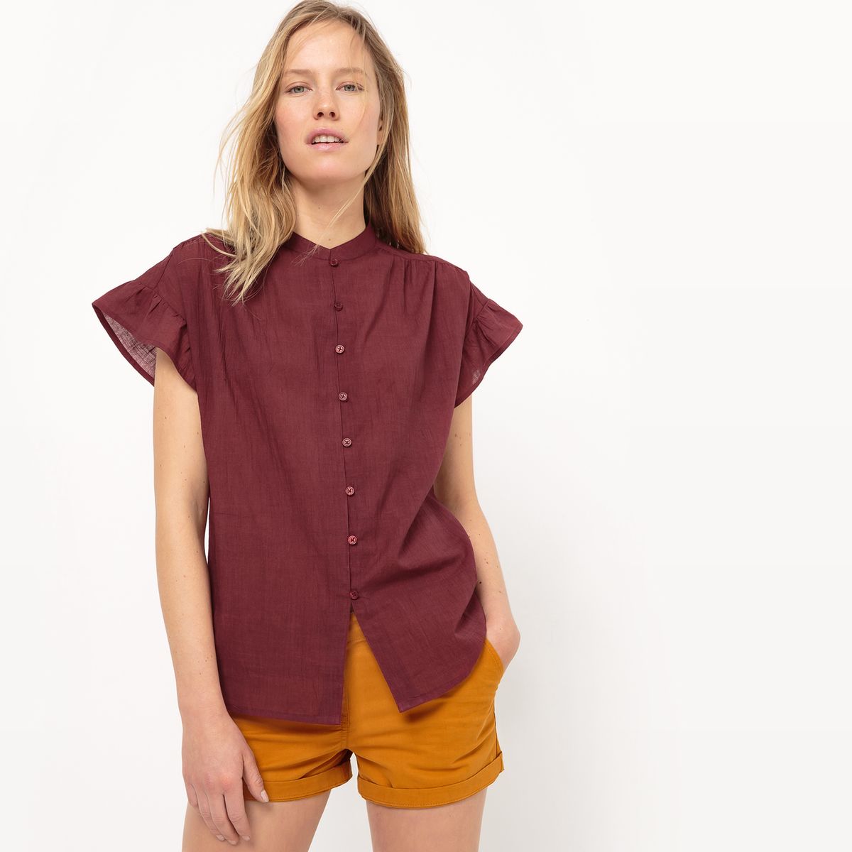 Blouse à volants, coupe droite