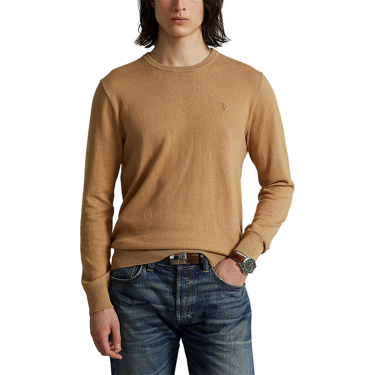 Пуловер POLO RALPH LAUREN Пуловер С круглым вырезом из хлопка и кашемира M каштановый, размер M - фото 1